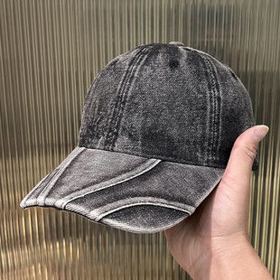 春季 水洗牛仔布软顶棒球帽子女韩系复古百搭显脸小鸭舌帽男潮 新款