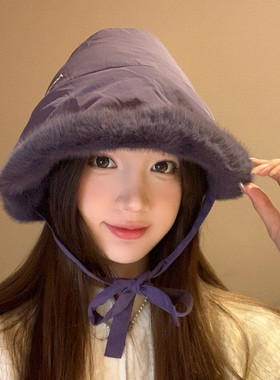 高品质紫色冬季2025新款毛绒保暖蒙古帽子女户外出行旅游防寒护耳