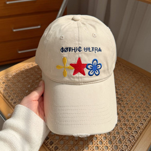 韩版 宽檐防晒鸭舌帽休闲街头潮牌帽子 三色花朵刺绣棒球帽女春季