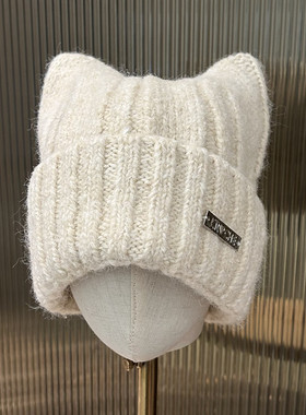 韩系可爱猫耳朵帽子针织帽冬帽女保暖防寒护耳毛线帽大头围显脸小