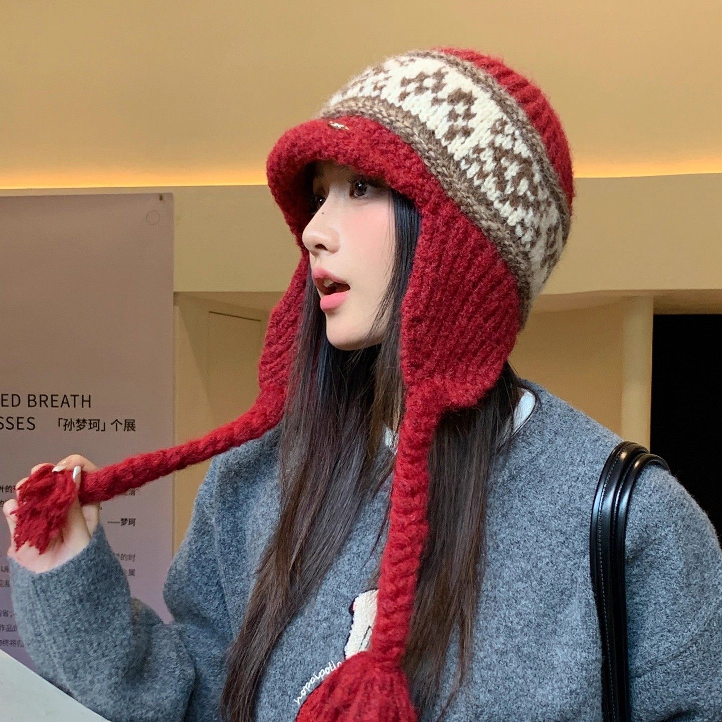 费尔岛红色毛线帽子女款秋冬季新款显脸小护耳保暖防寒加厚雷锋帽,服饰配件/皮带/帽子/围巾,帽子,淘宝优惠券,粉丝福利购,淘宝优惠卷