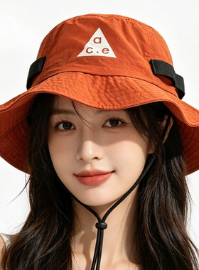 橙色三角标户外速干渔夫帽男女夏季防紫外线遮阳帽登山露营防晒帽