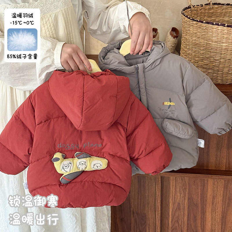男童冬季羽绒服新款男宝宝加厚保暖卡通外套婴幼儿连帽拉链衫 a类