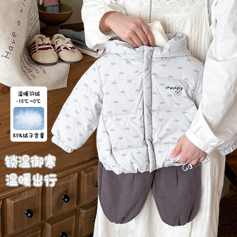 男童羽绒服冬装韩版婴儿衣服宝宝白鸭绒外出保暖加厚连帽外套 a类