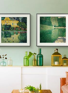 克里姆特名画治愈系风景植物绿色小清新艺术装饰画正方形餐厅挂画
