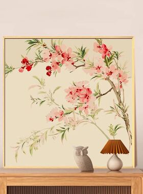 中国风花卉客厅沙发背景墙牡丹海棠桃花新中式高级感挂画装饰画