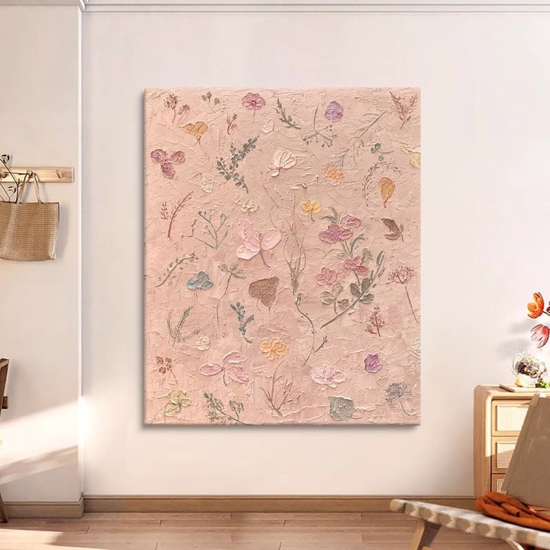 奶油风粉色系客厅抽象挂画玄关法式小众艺术有框平面装饰挂画图片