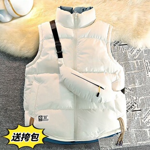 2025两面穿马甲男冬季韩版潮流羽绒棉服情侣装坎肩棉马夹送挎肩包