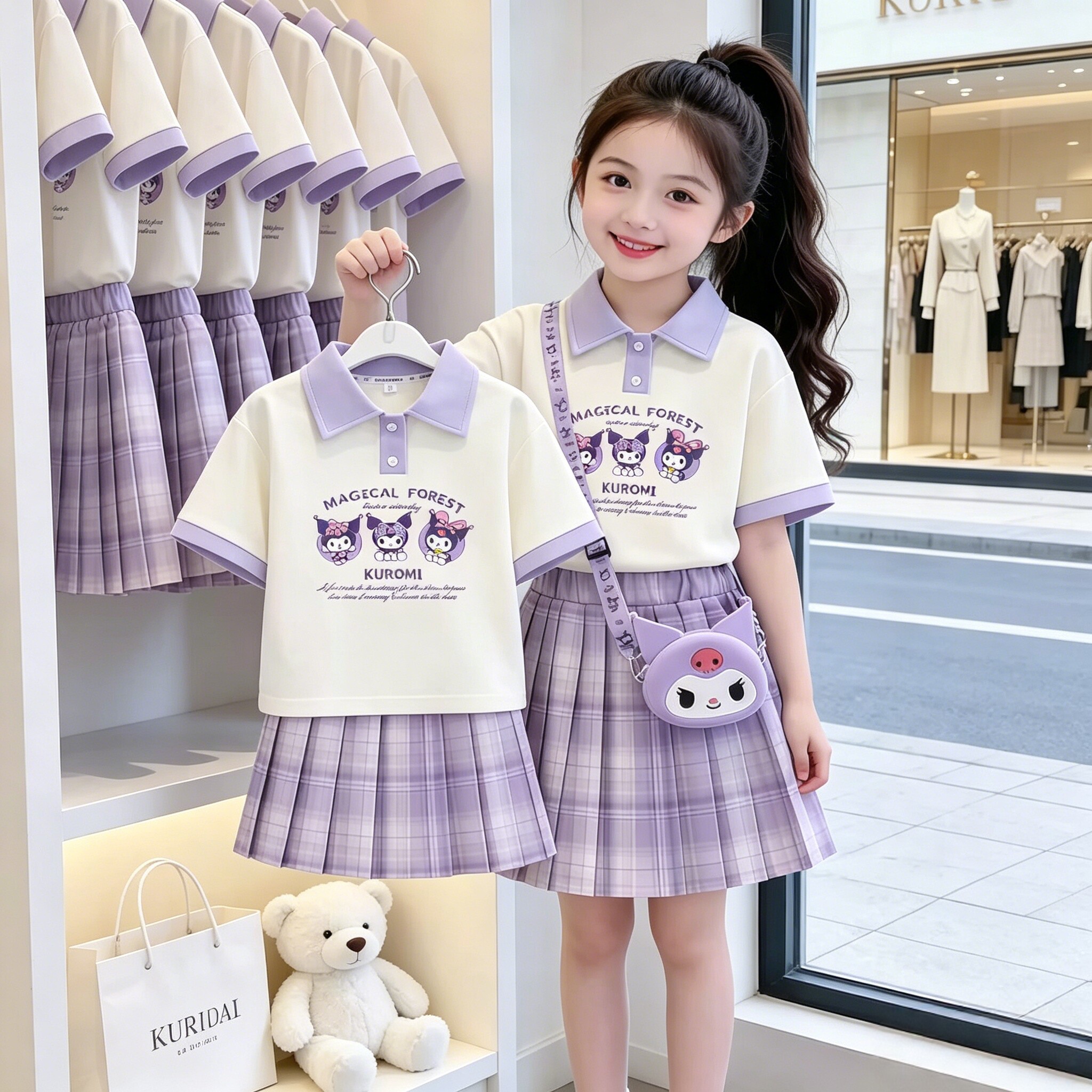 女童夏季库洛米裙子两件套jk套装图片