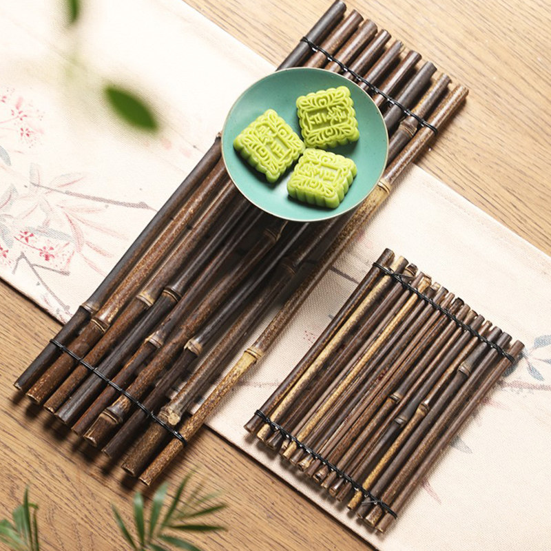 纯手工编织紫竹茶盘隔热垫杯垫小竹杆竹排干泡台壶托刺身摆盘装饰