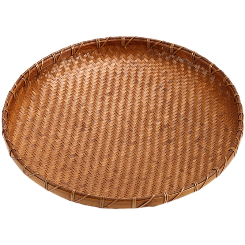 纯手工竹编果盘竹制复古大漆收纳筐家q用茶叶簸箕茶点盘干果盘篮