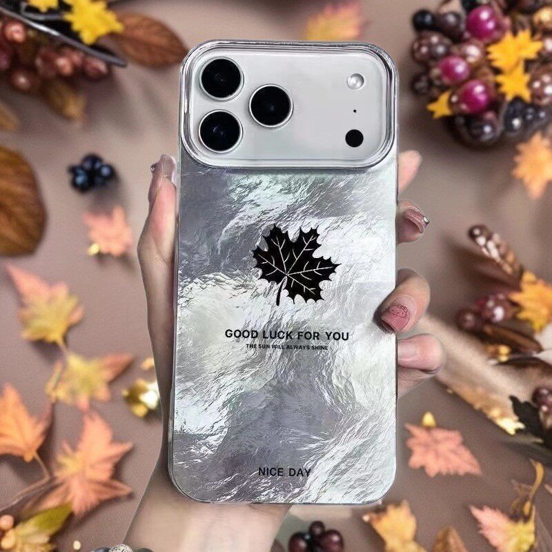 新款欧美风彩银壳枫叶适用防摔手机壳iPhone17ProMax/