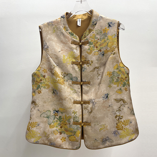 2026春季新款时尚妈妈装立领盘扣马甲女款复古国提花唐装无袖上衣