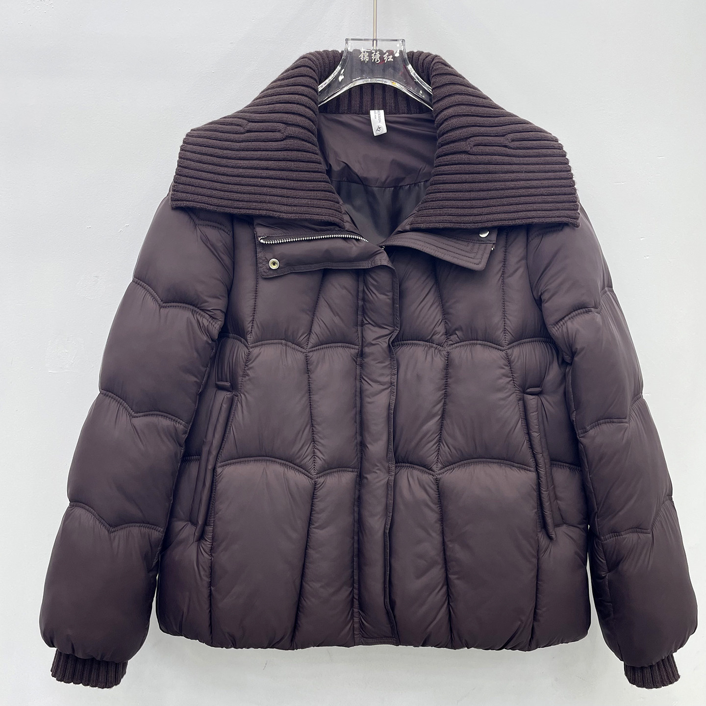 针织翻领短款棉服女冬季新款