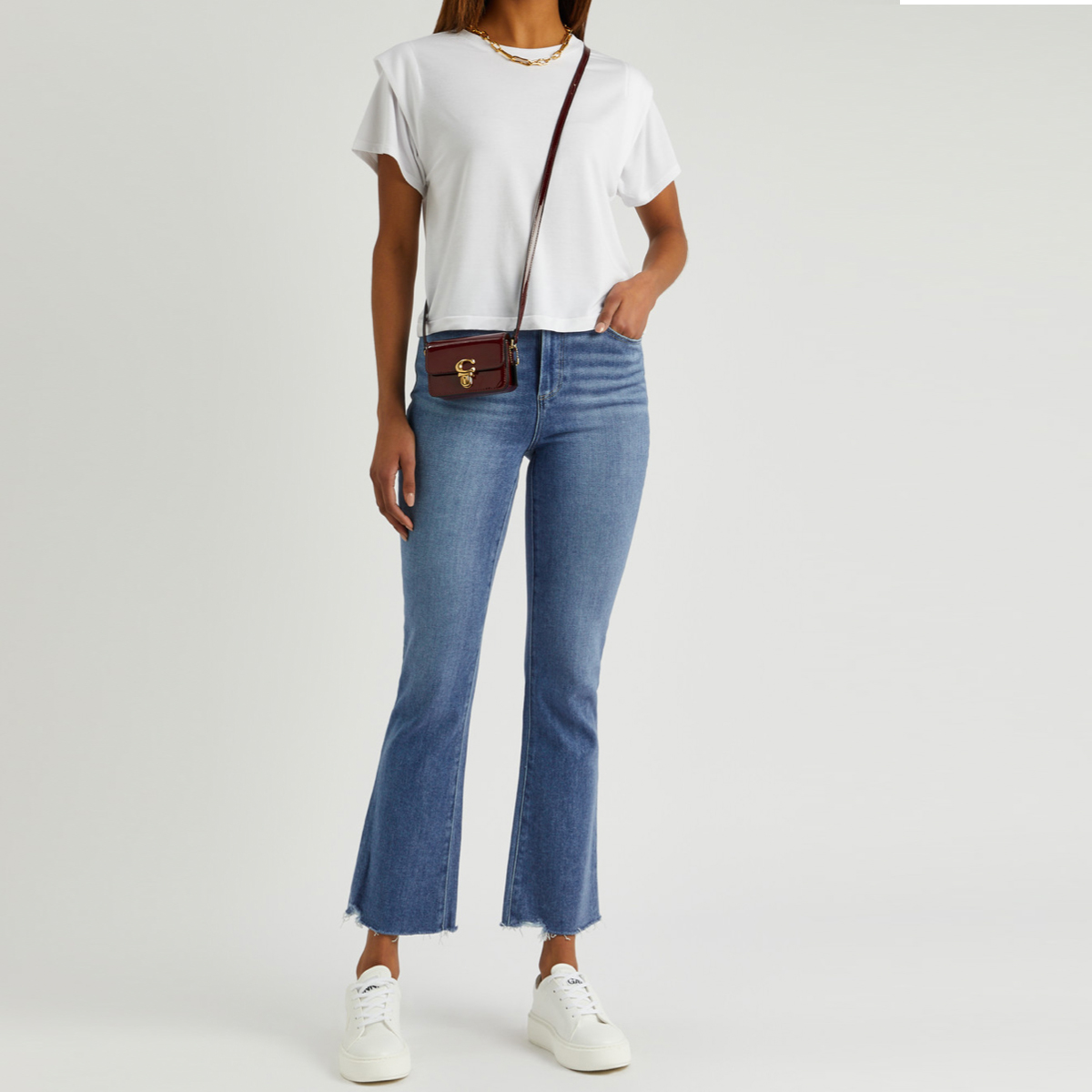 磨痕九分喇叭牛仔裤外单