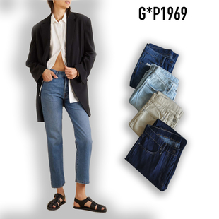 棉麻美单G家牛货夏季高腰九分显瘦烟管老爹直筒高腰宽松牛仔裤