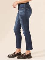 High-stretch, high-waisted, slimming and form-fitting blue and black ripped straight nine-inch fringed jeans for foreign trade in the US thumbnail 2