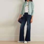 外贸美单天使家蓝黑色访旧春秋款 牛仔裤 高腰显瘦弹力修身 喇叭裤