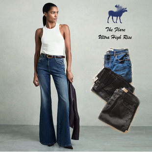 美单麋鹿家高货高弹力高腰休闲黑色蓝色高个子喇叭牛仔裤分长短