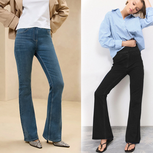 喇叭裤 外贸原单尾货松紧腰休闲多色牛仔裤 女高腰显瘦高弹力修身