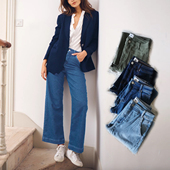 2件9折外贸毛圈棉极度舒适斜兜九分大直筒高腰阔腿九分牛仔裤 多色