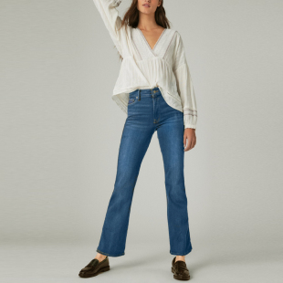 外贸原单松紧腰大高腰弹力水洗大长腿蓝轻奢款 喇叭牛仔九分裤