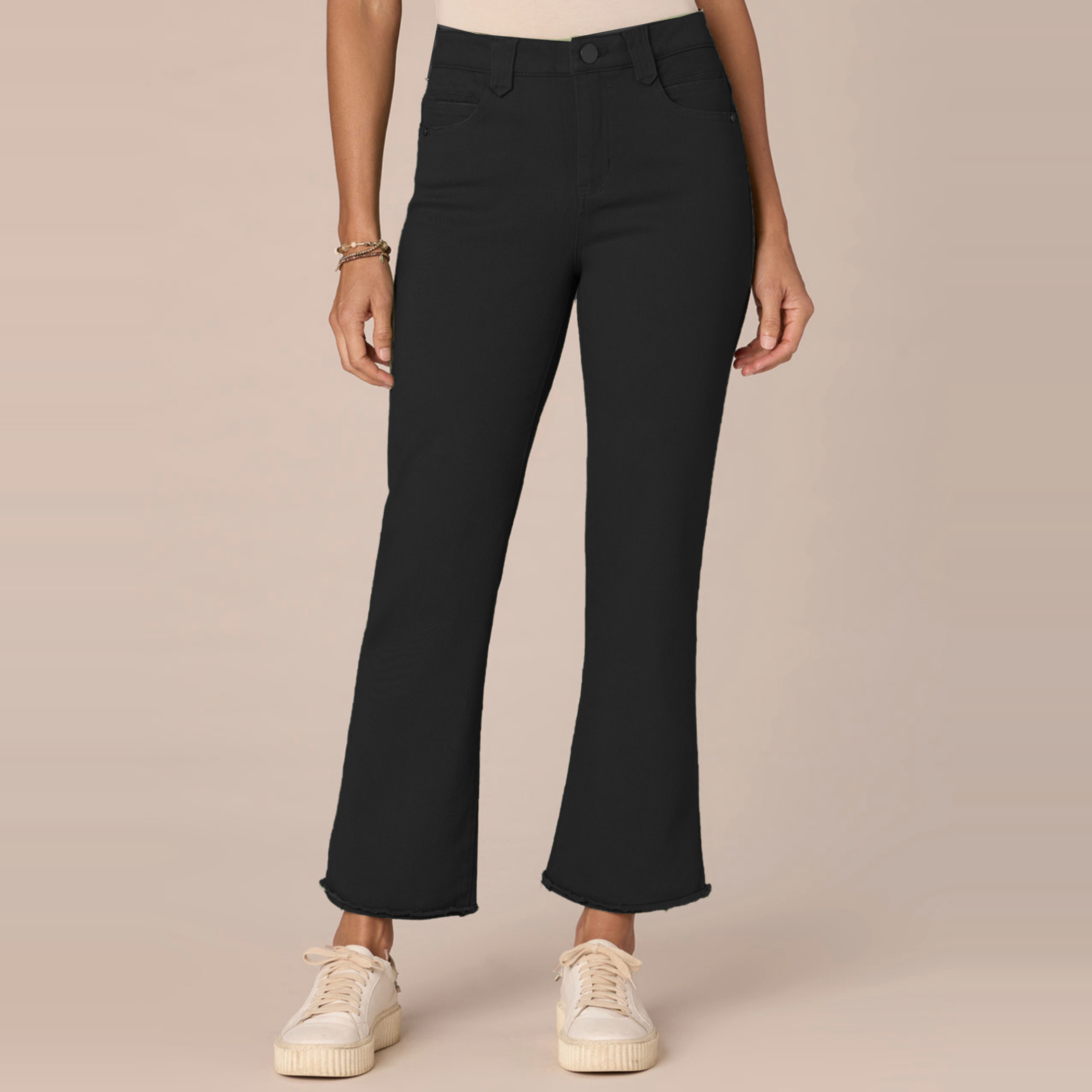 美单春夏多色宽松翻边喇叭牛仔裤