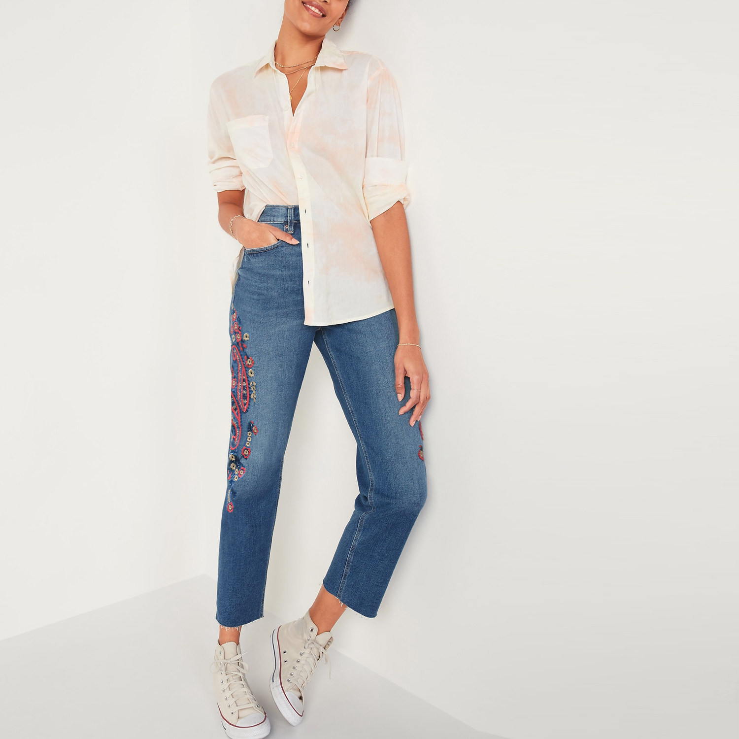 2件9折捡漏!牛货美单100-200斤刺绣春夏薄款重工剪边牛仔九分裤