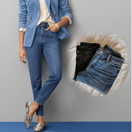 2件8折难得好货TBL秋冬弹力修身蓝色黑色超大码小直筒九分牛仔裤