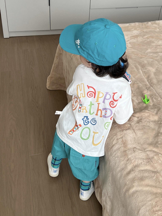 Boys' Short-Sleeved T-Shirt 2026 Summer New Style Baby Cartoon Fun Birthday Cake Top T-Shirt Boys Versatile Clothing