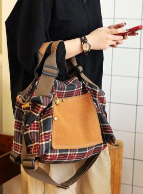 仟佰格原创双肩包设计感小众手提包女大容量红色复古多功能斜挎包