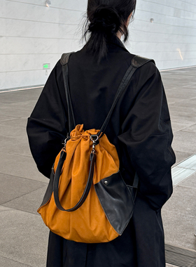 仟佰格原创抽绳双肩包大容量百搭四季通用女包束口通勤尼龙托特包