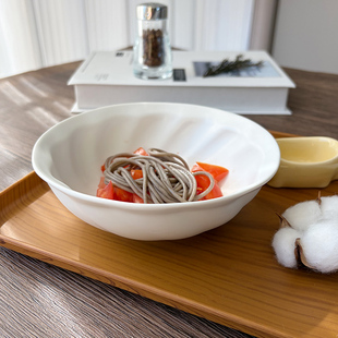 德化简约灰白色陶瓷花瓣碗家用深口5.9英寸饭碗甜品花形碗沙拉碗