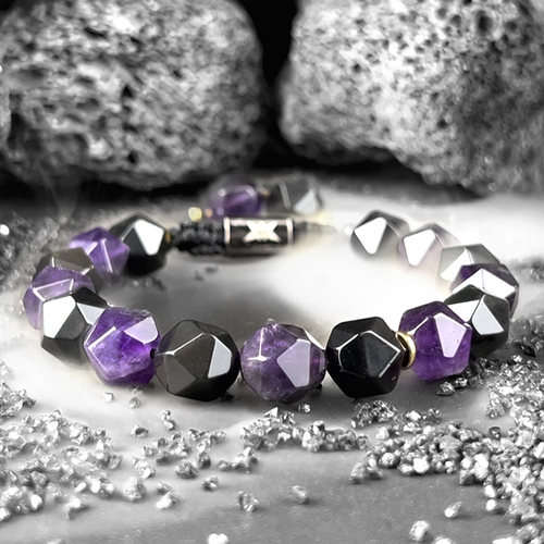 紫水晶手串男黑曜石编织手链小众