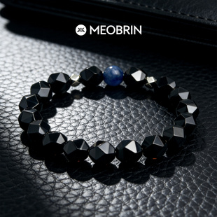 天然黑曜石手串水晶手链五行补水缺水切面水属性海蓝宝蓝色男女款