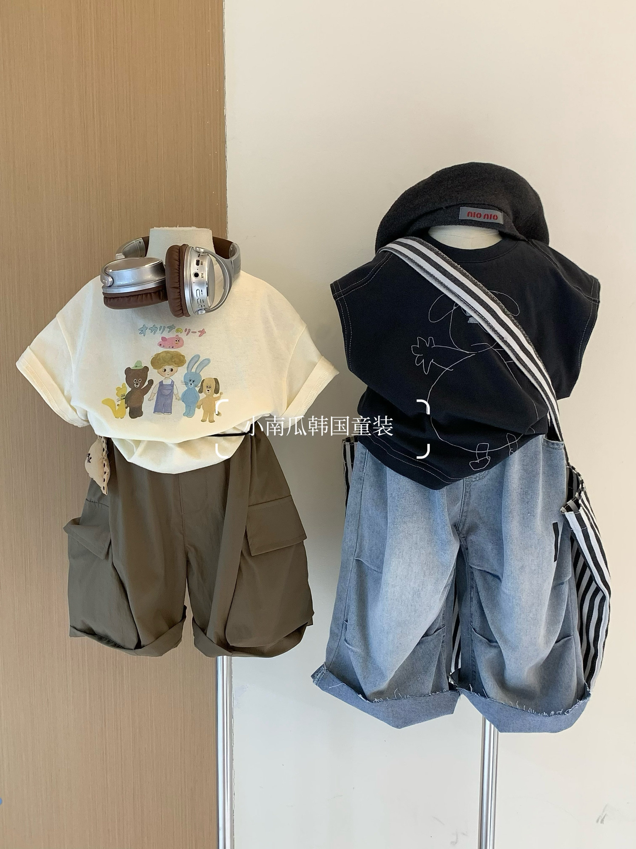 男童时髦T恤2026夏季新款儿童卡通小猪背心软薄牛仔裤工装韩版酷