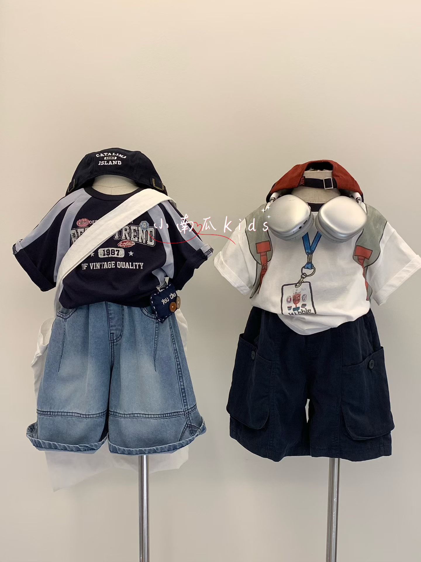 小南瓜2026夏款儿童韩版卡通书包印花T恤男女童短袖洋气宝宝短裤