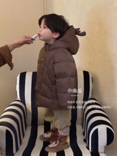 可爱鹿角羽绒服！2023韩版冬季新品羽绒服外套保暖短款男女童推荐