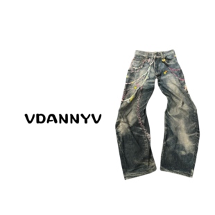 AC25ss牛王 2006F糖果链条3D印花 男女同款弯刀低腰牛仔裤