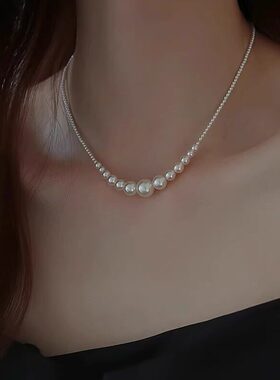 法国【设计师】Glicka 轻大小珠渐变珍珠项链女轻奢锁骨毛衣链女
