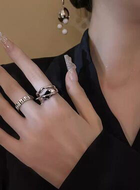 法国【设计师】Glicka 几何冷淡风黑水晶戒指女尚个性开口戒