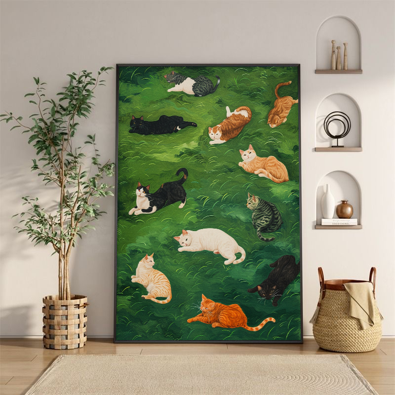 可爱猫咪小众艺术动物客厅装饰画简约北欧系玄关房间走廊挂画图片