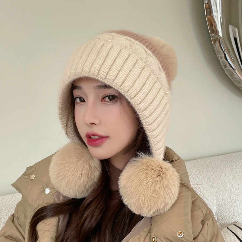 帽子女冬针织帽时尚可爱三球