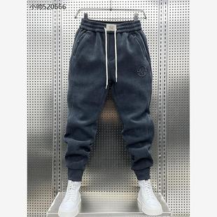 加绒加厚宽松高端运动束脚哈伦 2025灰色灯芯绒卫裤 男士 秋冬季 新款