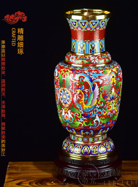 北京珐琅景泰蓝花瓶15寸六线瓶铜