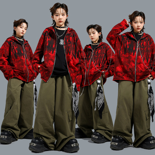 儿童街舞摇滚风嘻哈演出服套装男童轻朋克风HIPHOP连帽开衫走秀服
