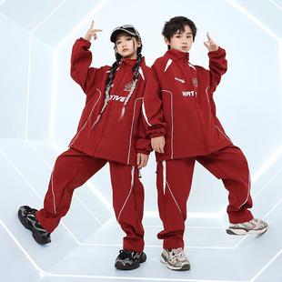 儿童嘻哈街舞HIPHOP演出服男女小学生秋季运动会红色班服队服套装