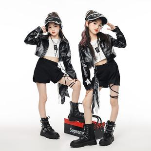 秋季 潮 儿童机车风街舞嘻哈表演服女童T台走秀皮衣JAZZ演出服套装