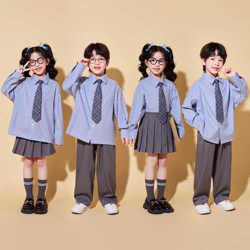 儿童学院风衬衫演出服幼儿园秋季园服男女童元旦大合唱百褶裙套装