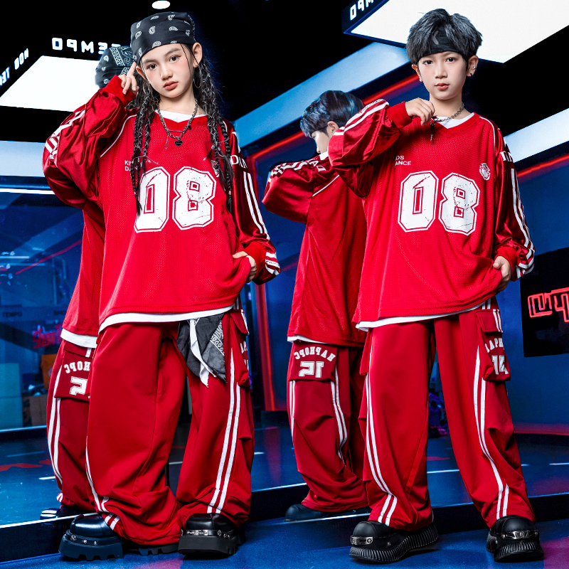 少儿街舞服中大童运动会红色队服